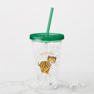 Cute happy tiger cub cartoon acrylic tumbler