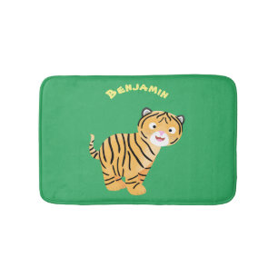 Cute happy tiger cub cartoon bath mat