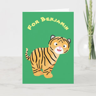 Cute happy tiger cub cartoon card