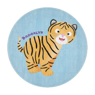 Cute happy tiger cub cartoon cutting board