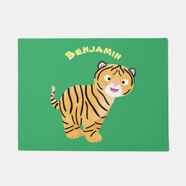 Cute  happy tiger cub cartoon doormat (Front)
