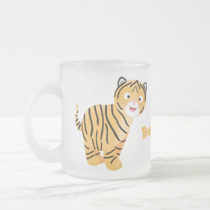 Cute  happy tiger cub cartoon frosted glass coffee mug