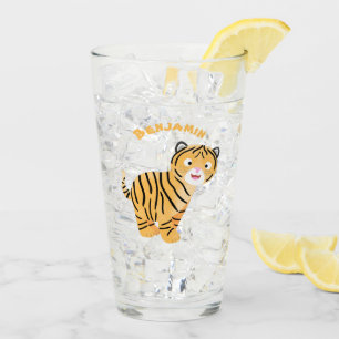 Cute  happy tiger cub cartoon glass