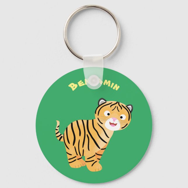 Cute  happy tiger cub cartoon key ring (Front)