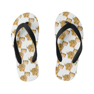 Cute  happy tiger cub cartoon kid's flip flops