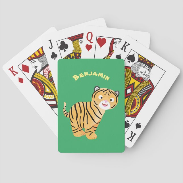 Cute  happy tiger cub cartoon playing cards (Back)
