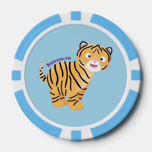 Cute  happy tiger cub cartoon poker chips (Front)