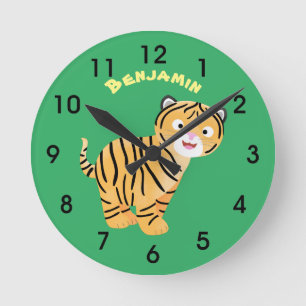 Cute  happy tiger cub cartoon round clock