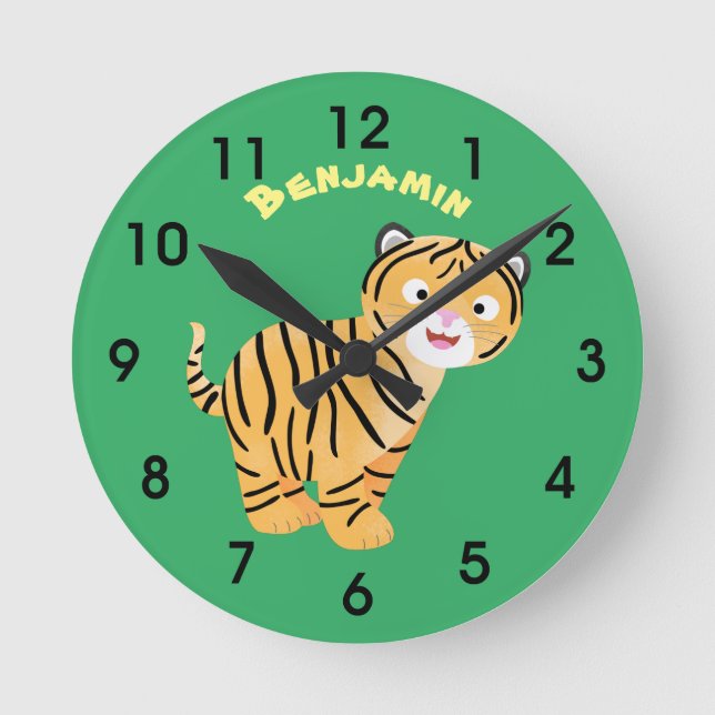Cute  happy tiger cub cartoon round clock (Front)