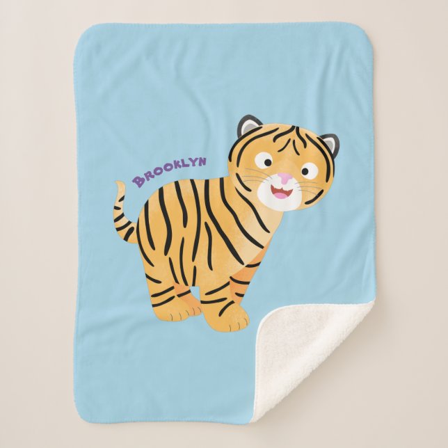 Cute  happy tiger cub cartoon sherpa blanket (Front)