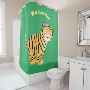 Cute happy tiger cub cartoon shower curtain
