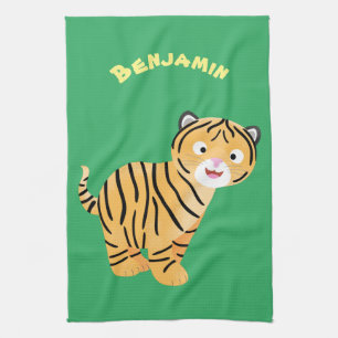 Cute happy tiger cub cartoon tea towel
