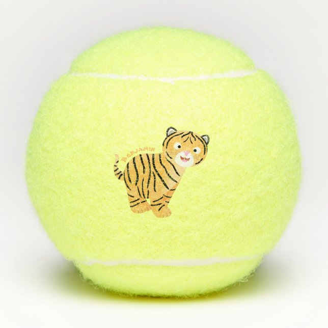 Cute  happy tiger cub cartoon tennis balls (Front)