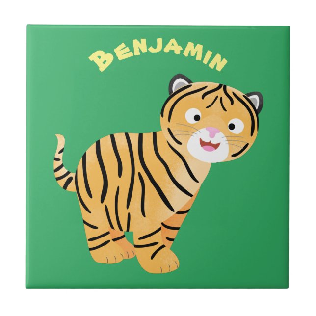 Cute  happy tiger cub cartoon tile (Front)