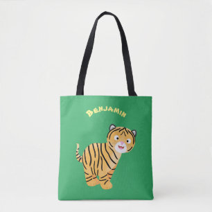 Cute  happy tiger cub cartoon tote bag