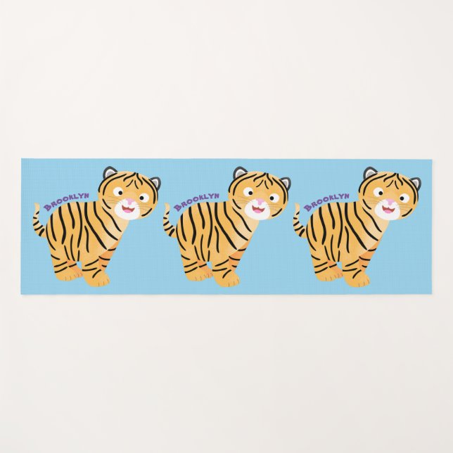 Cute  happy tiger cub cartoon yoga mat (Front (Horizontal))
