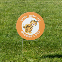 Cute happy tiger cub personalised cartoon birthday