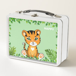 Cute Happy Tiger on the Jungle Metal Lunch Box