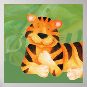 Cute happy tiger square poster print