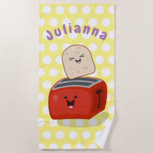Cute happy toast toaster yellow cartoon beach towel