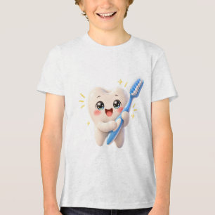 Cute Happy Tooth with Toothbrush T-Shirt  Tri-Blend Shirt