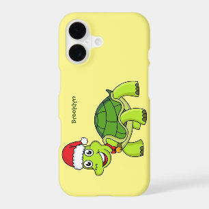 Cute happy tortoise wearing Santa hat
