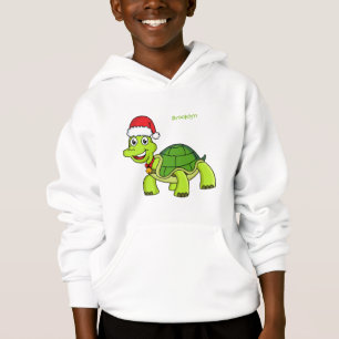 Cute happy tortoise wearing Santa hat