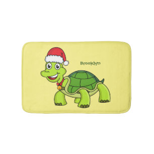 Cute happy tortoise wearing Santa hat Bath Mat