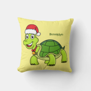 Cute happy tortoise wearing Santa hat Cushion