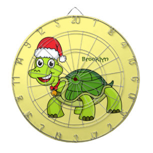 Cute happy tortoise wearing Santa hat Dartboard