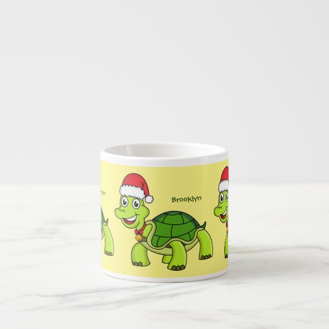 Cute happy tortoise wearing Santa hat Espresso Cup (Front)