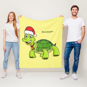 Cute happy tortoise wearing Santa hat Fleece Blanket
