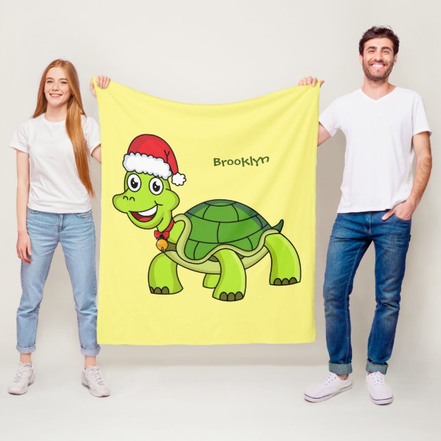 Cute happy tortoise wearing Santa hat Fleece Blanket (In Situ)
