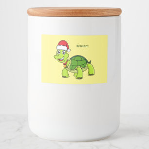 Cute happy tortoise wearing Santa hat Food Label