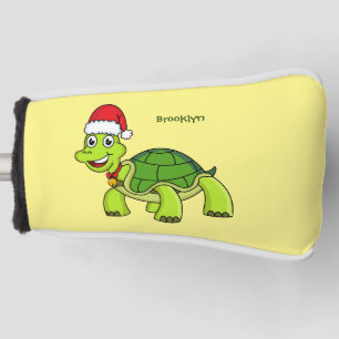 Cute happy tortoise wearing Santa hat Golf Head Cover