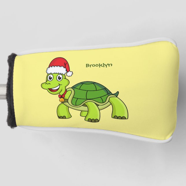 Cute happy tortoise wearing Santa hat Golf Head Cover (Front)