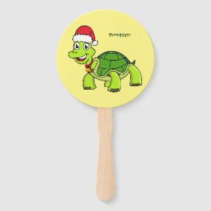 Cute happy tortoise wearing Santa hat Hand Fan