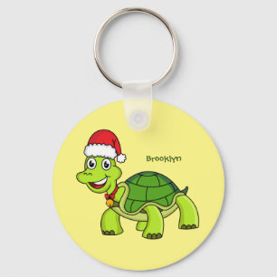 Cute happy tortoise wearing Santa hat Key Ring