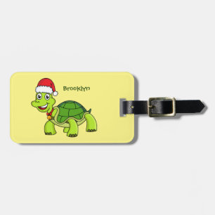 Cute happy tortoise wearing Santa hat Luggage Tag