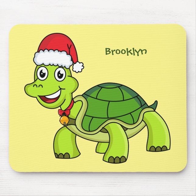 Cute happy tortoise wearing Santa hat Mouse Mat (Front)