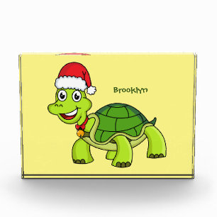Cute happy tortoise wearing Santa hat Photo Block