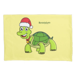 Cute happy tortoise wearing Santa hat Pillowcase