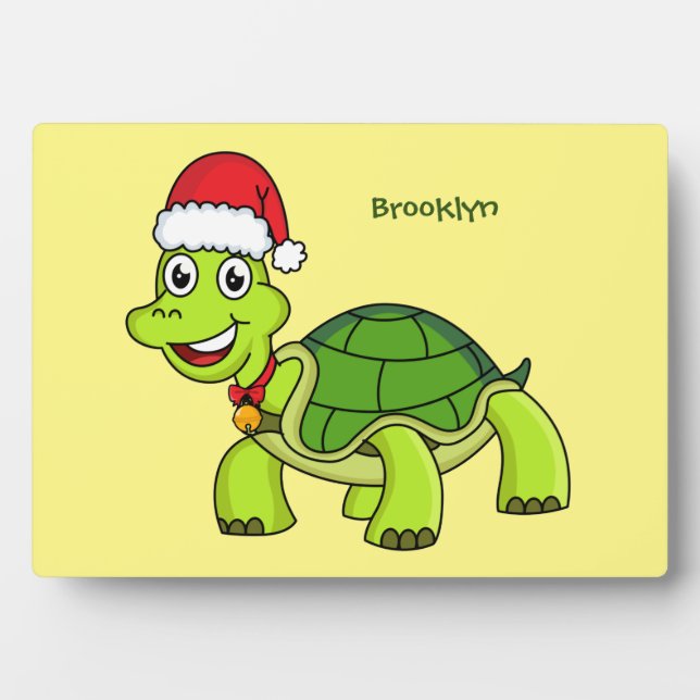 Cute happy tortoise wearing Santa hat Plaque (Front)