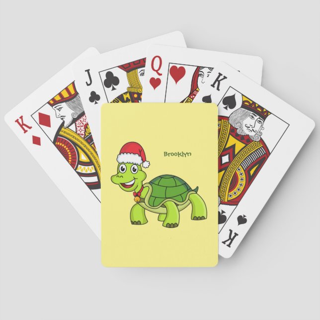 Cute happy tortoise wearing Santa hat Playing Cards (Back)