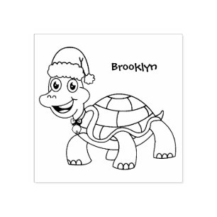 Cute happy tortoise wearing Santa hat Rubber Stamp