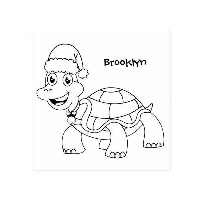 Cute happy tortoise wearing Santa hat Rubber Stamp (Imprint)