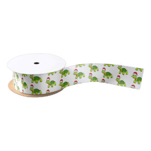 Cute happy tortoise wearing Santa hat Satin Ribbon