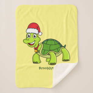 Cute happy tortoise wearing Santa hat  Sherpa Blanket