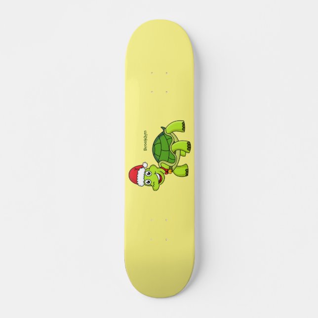 Cute happy tortoise wearing Santa hat Skateboard (Front)
