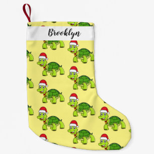 Cute happy tortoise wearing Santa hat Small Christmas Stocking